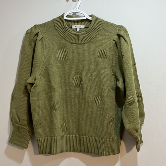 Madewell Eaton Dotted Puff Sleeve Cotton & Merino Yarn Pullover Sweater - Picture 5 of 8